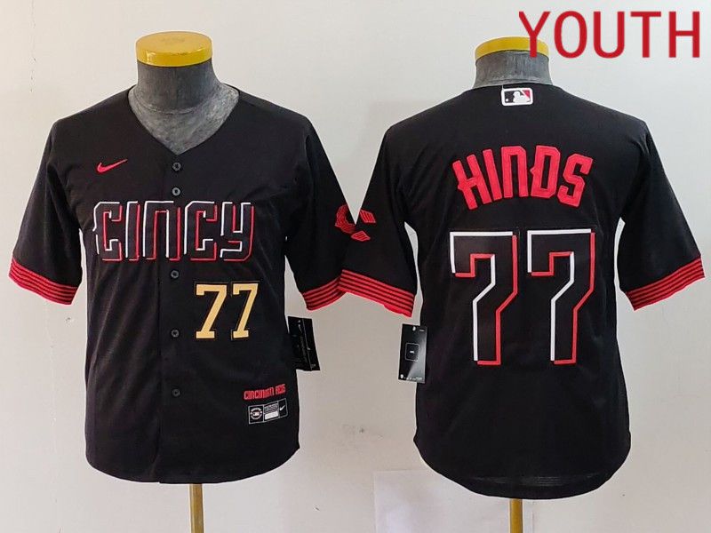 Youth Cincinnati Reds #77 Hinds Black City Edition Nike 2024 MLB Jersey style 2->cincinnati reds->MLB Jersey
